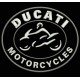 Parche Bordado DUCATI MOTORCYCLES (Bordado BLANCO / Fondo NEGRO)